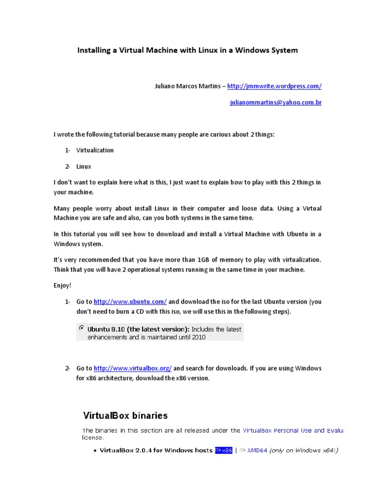 Install Linux VM on Windows with VirtualBox | PDF