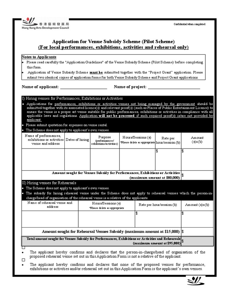 Venue Subsidy Scheme Application Form | PDF | Government | Justice
