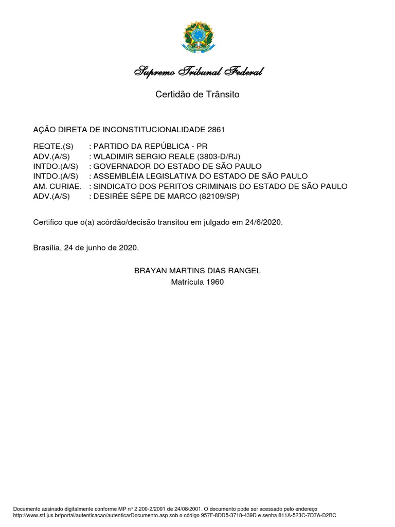 Certidão de Transito em Julgado 2861 | PDF