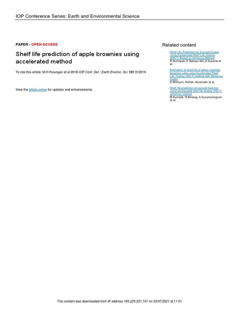 Shelf Life Prediction of Apple Brownies Using Accelerated Method PDF