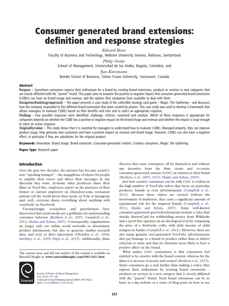 Consumer Generated Brand Extensions Definition and Response Strategies