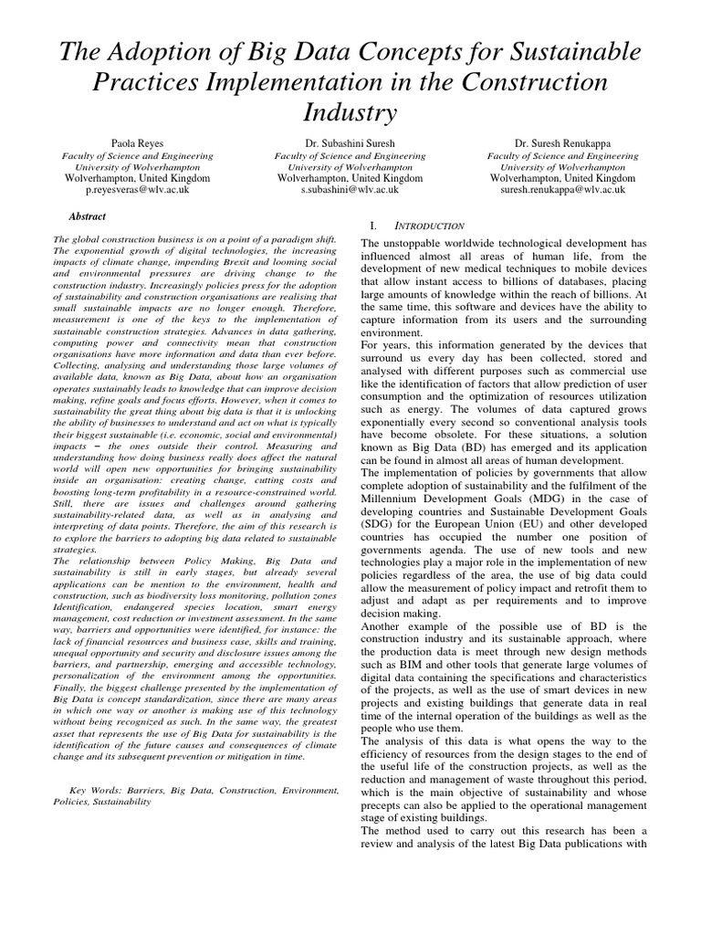 Adopting Big Data Concepts For Sustainable | PDF | Big Data | Building ...