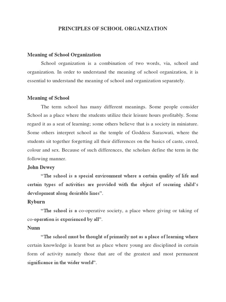 Principles of School Organization | PDF | System | Human Nature