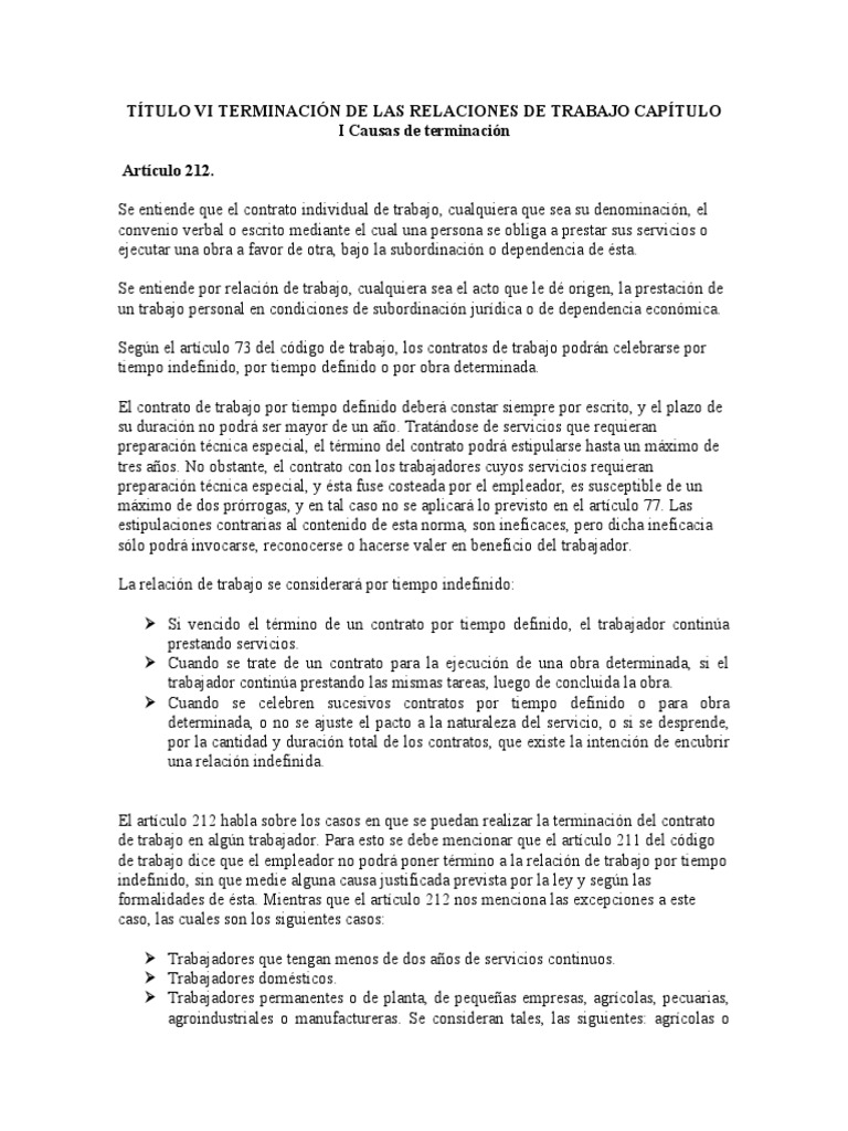 Codigo De Trabajo De Panama Articulo 212 Y 213