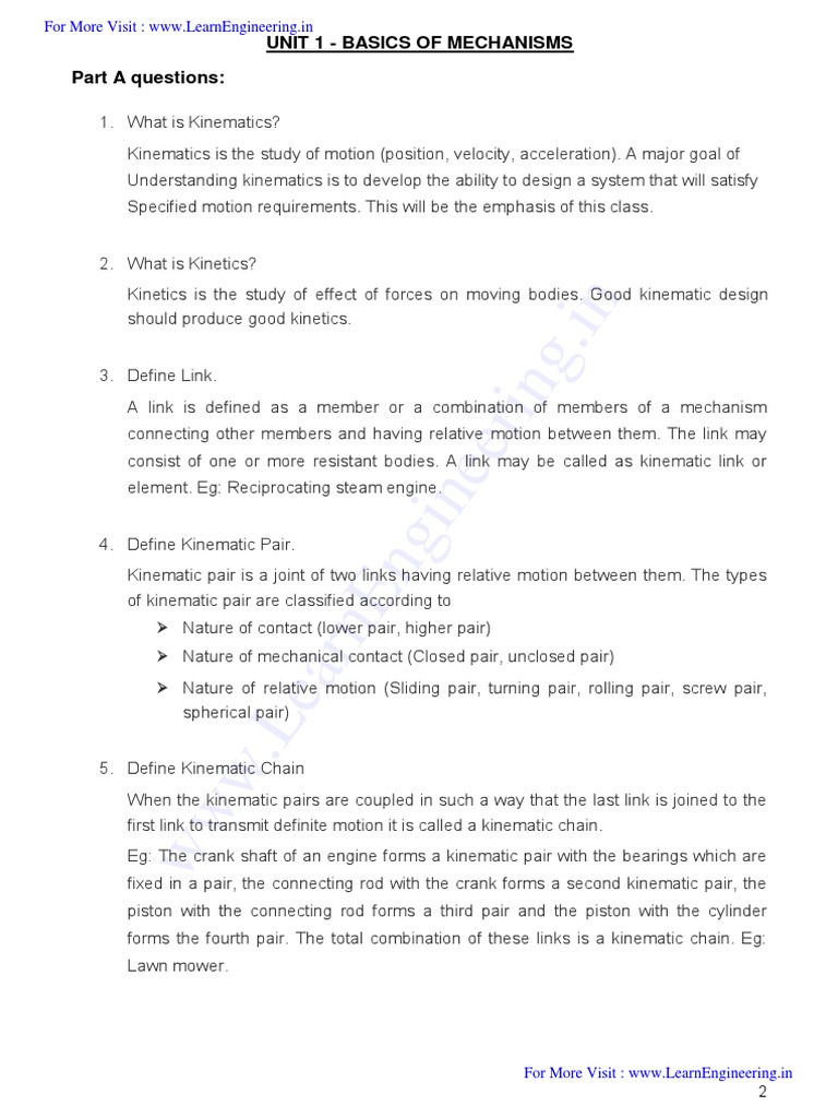 WWW - Learnengineering.In: Unit 1 - Basics of Mechanisms Part A ...