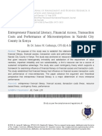 Entrepreneur Financial Literacy, Financial Access, Transaction Costs and Performance of Microenterprises in Nairobi City County in Kenya