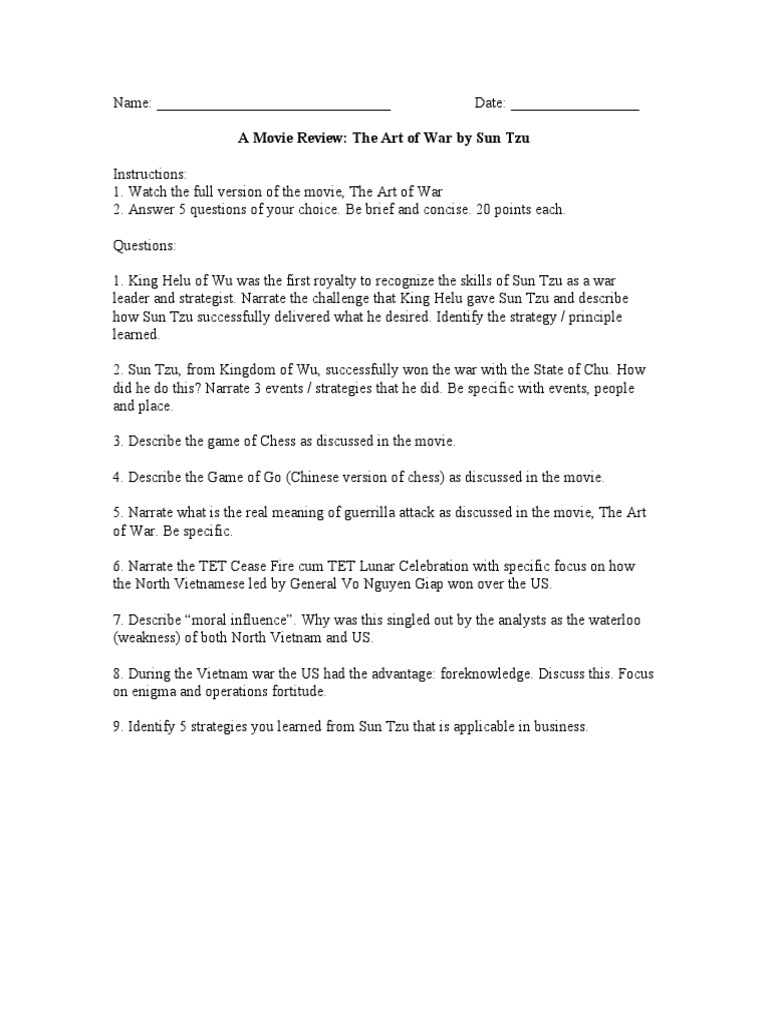 The Art of War Questions PDF