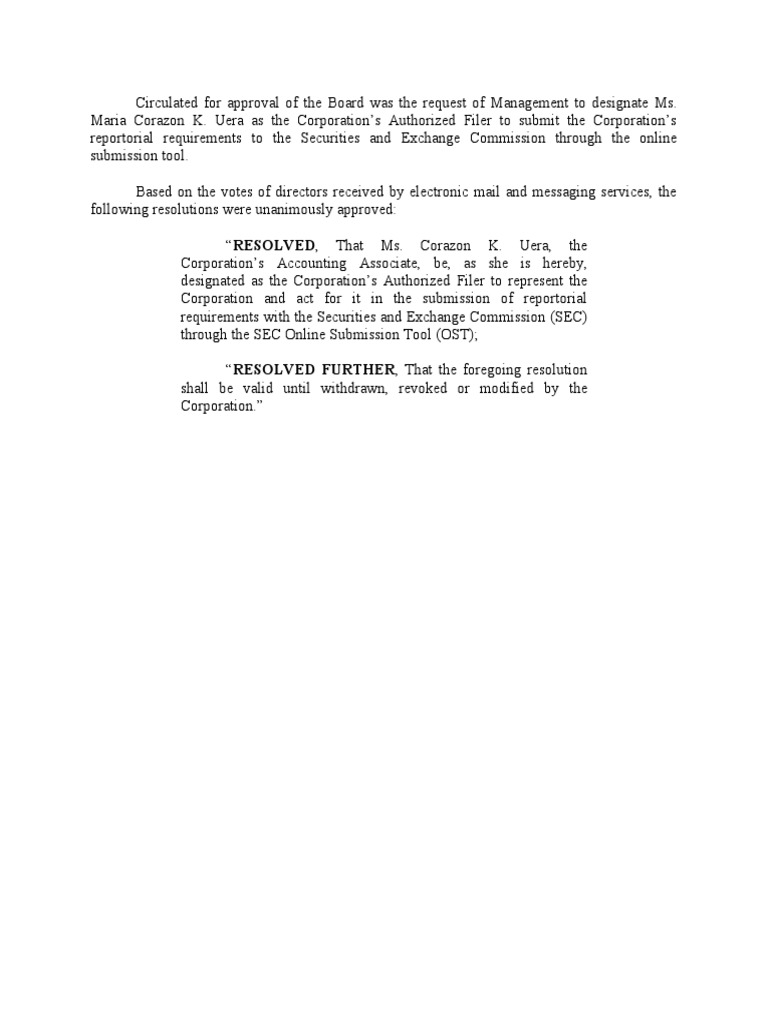 Resolution With SEC OST | PDF