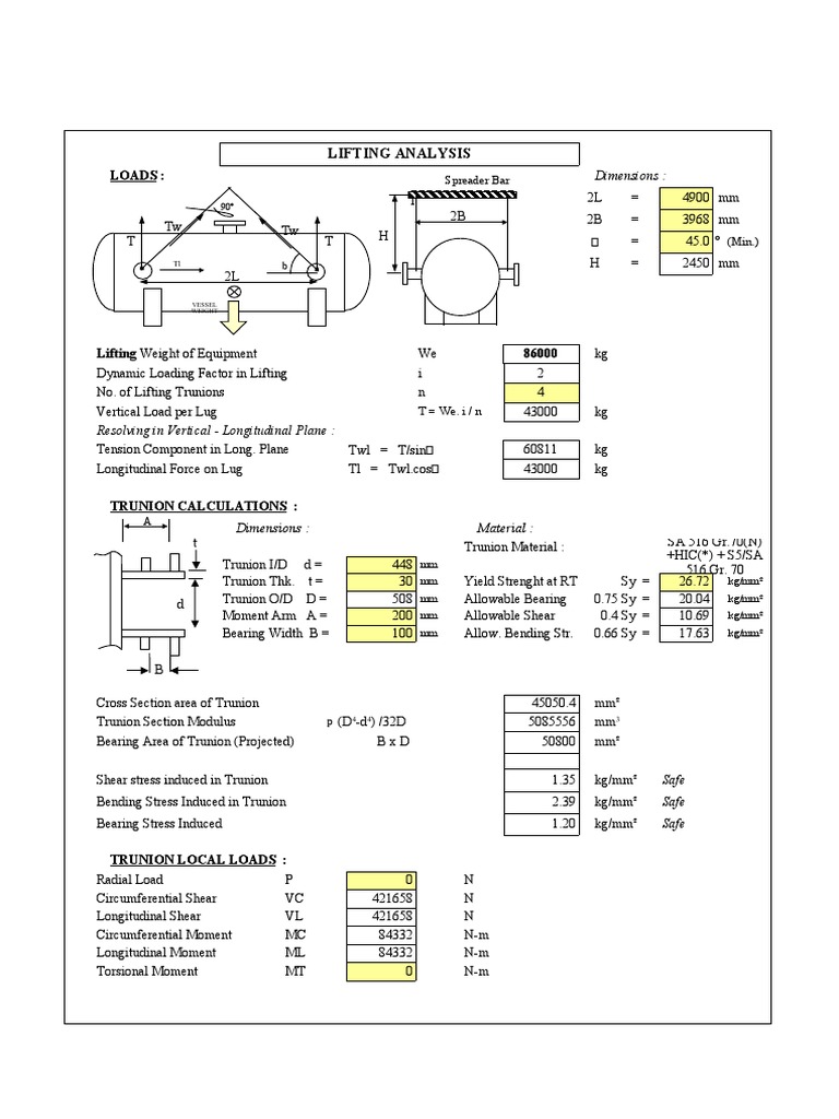 Lifting Trunnion Calculations On Horizontal Vessel 1 PDF Shear Stress Bending