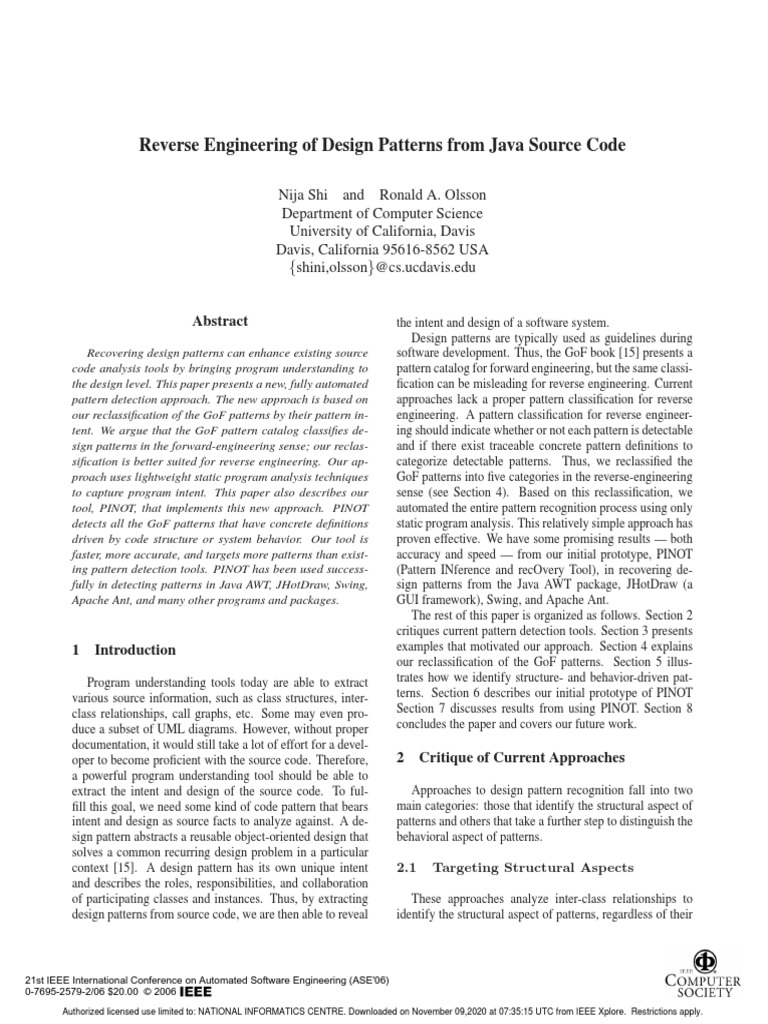 Reverse Engineering of Design Patterns From Java Source Code | PDF ...