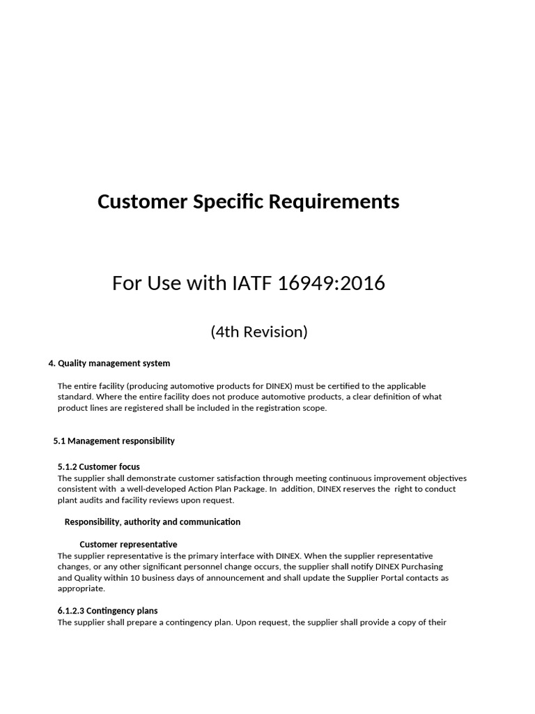 Customer Requirements for DINEX Suppliers | PDF | Specification ...