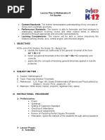 Lesson Plan in Mathematics 8 1st Quarter: Ax + BX + C + BX + C Completely and