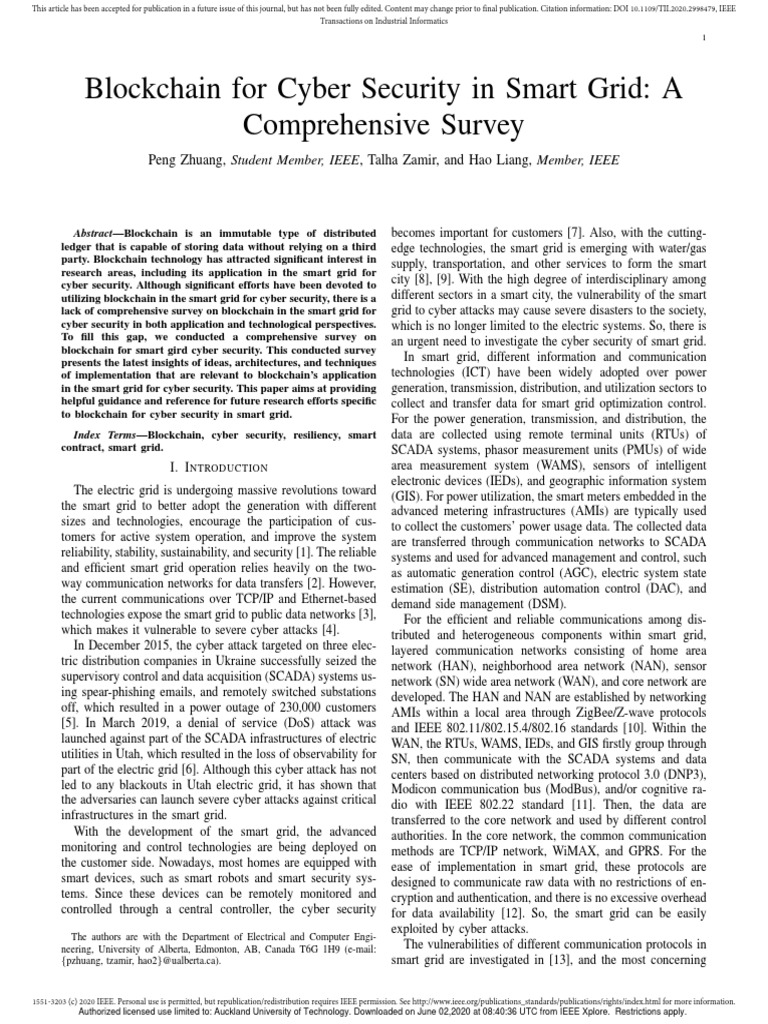 Blockchain in Smart Grid Cybersecurity | PDF | Smart Grid | Public Key ...
