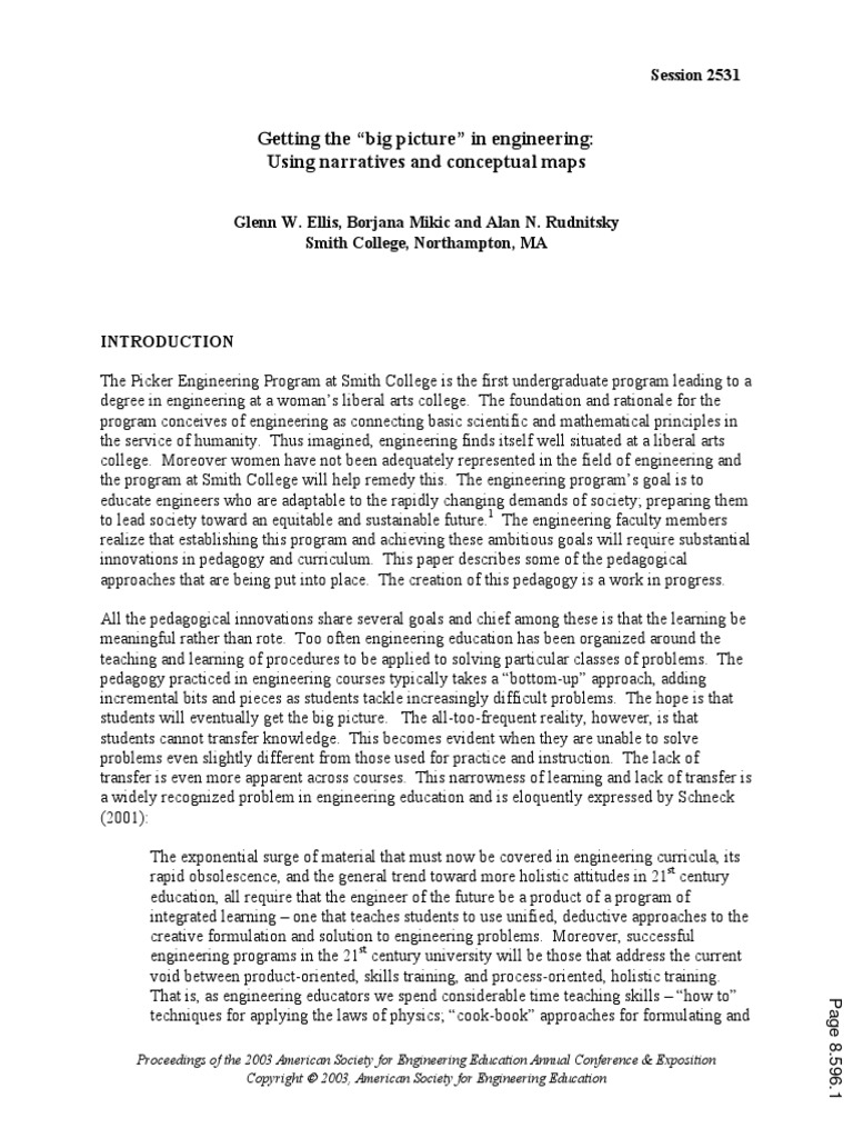Getting The Big Picture in Engineering Using Narratives and Conceptual ...