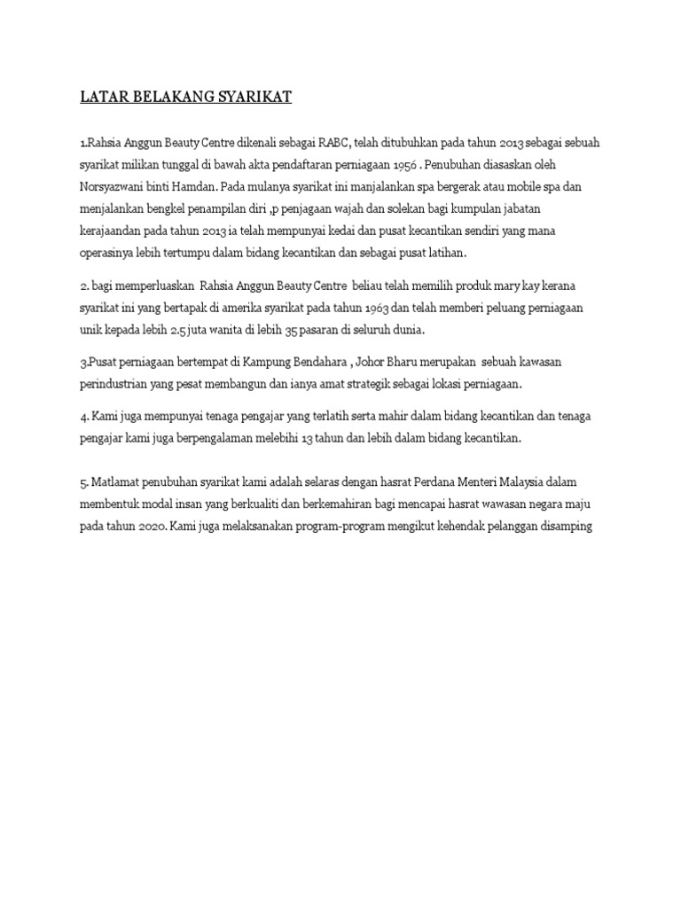 Latar Belakang Syarikat | PDF