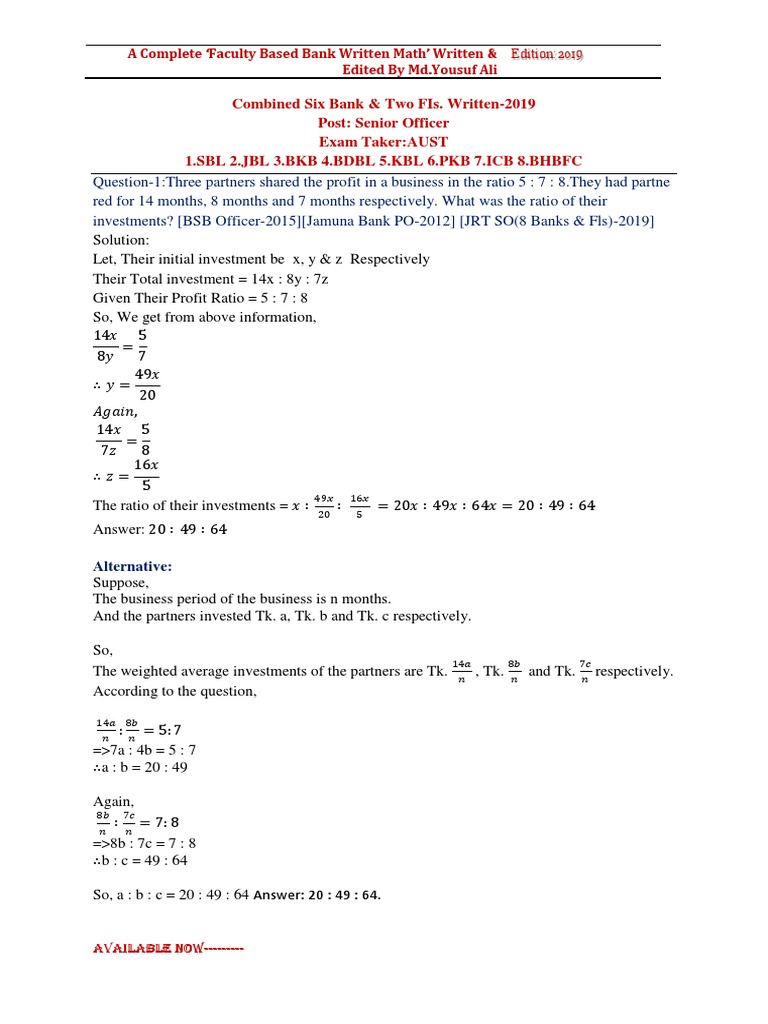 Update Faculty Based Bank Written Math-2019 by Yousuf Ali | PDF | Speed ...