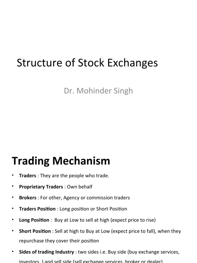 Structure of Stock Exchanges: Dr. Mohinder Singh | PDF | Clearing