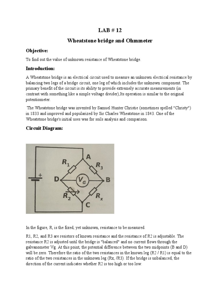 LAB # 12 Wheatstone Bridge and Ohmmeter: Objective | PDF | Computer ...