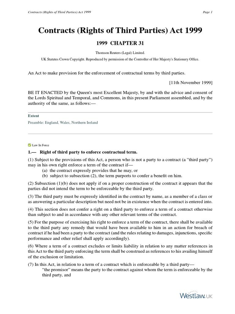Contracts (Rights of Third Parties) Act 1999: 1. - Right of Third Party ...