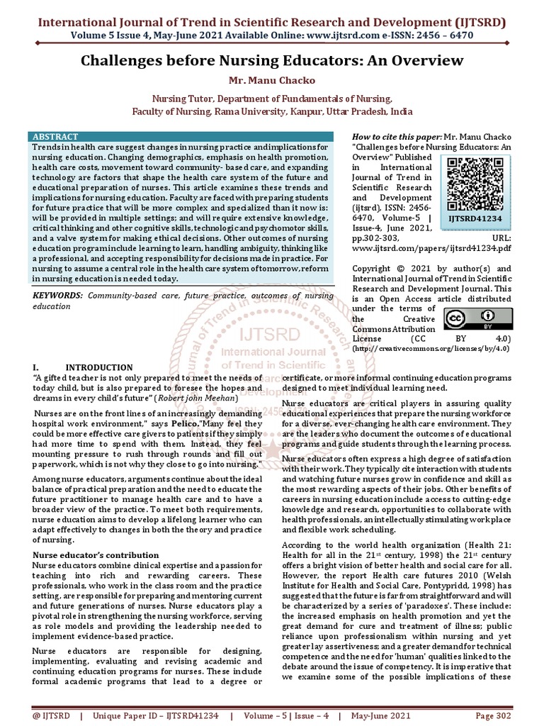 Challenges Before Nursing Educators An Overview | PDF | Nursing | Teachers