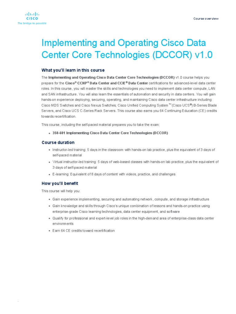 Implementing and Operating Cisco Data Center Core Technologies (DCCOR ...