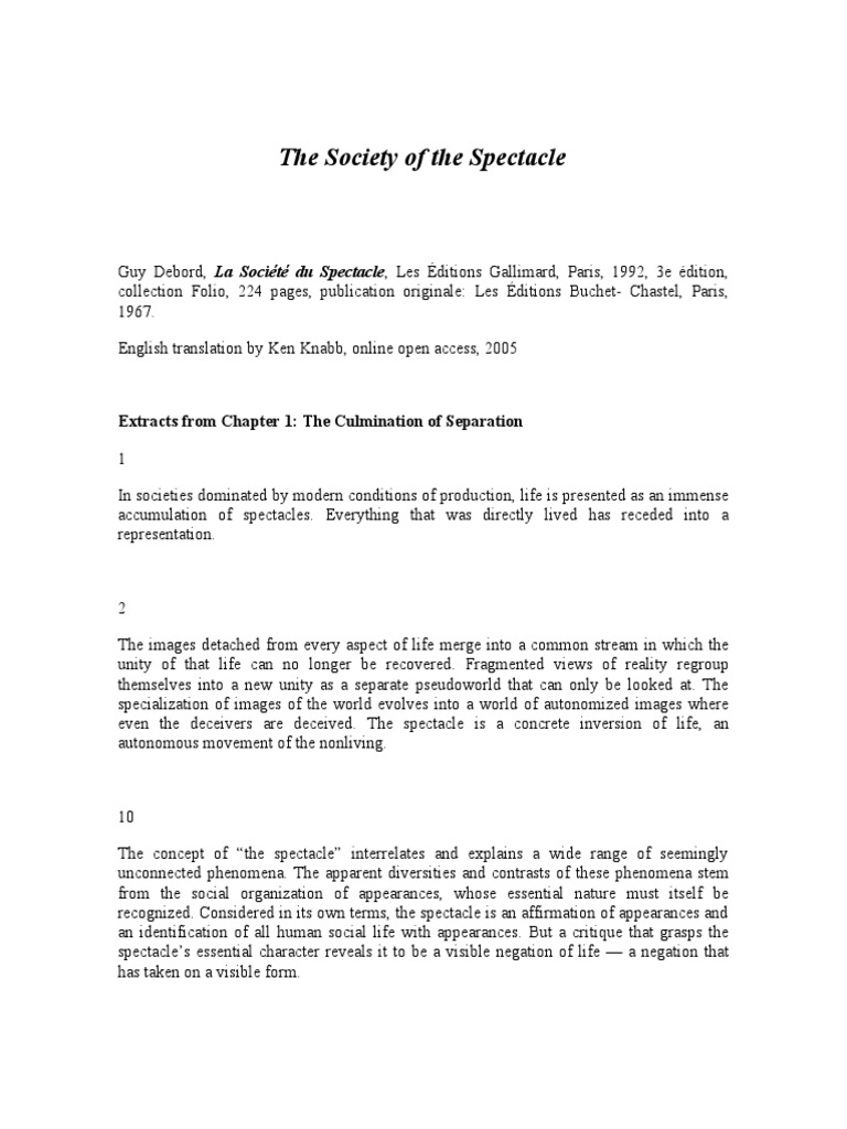 The Society Of The Spectacle Pdf Philosophical Theories Science