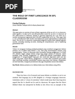 The Role of First Language in Efl Classroom: Faishal Zakaria