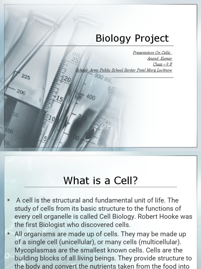 Biology Project: Presentation On Cells Anand Kumar Class - 9 F School ...