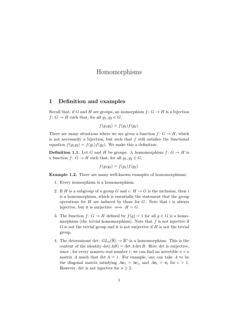 Homomorphisms 1 Definition and Examples Download Free PDF Group