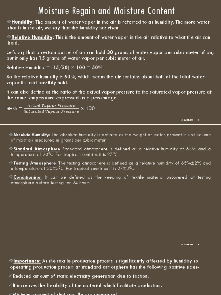 Moisture Regain and Moisture Content PDF Humidity Relative Humidity