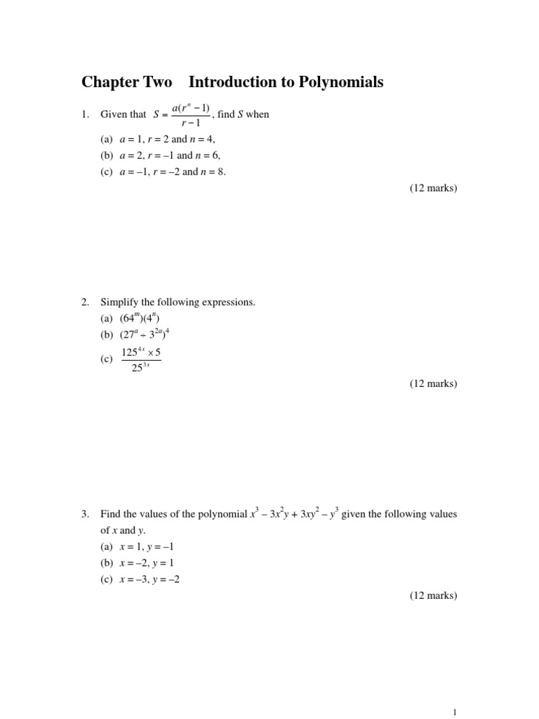 Introduction to Polynomials Exercises | PDF | Algebra | Teaching ...