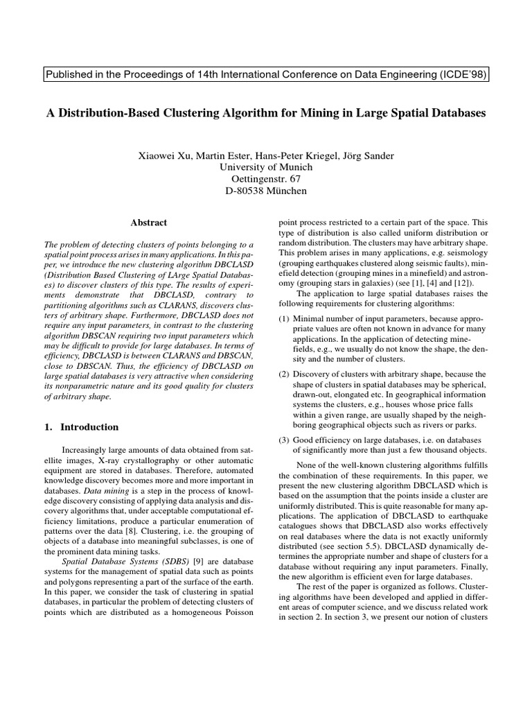 DBCLASD: Nonparametric Spatial Clustering | PDF | Cluster Analysis ...