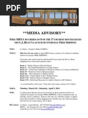 LLBean MBTA MEDIA ADVISORY 3 24 11