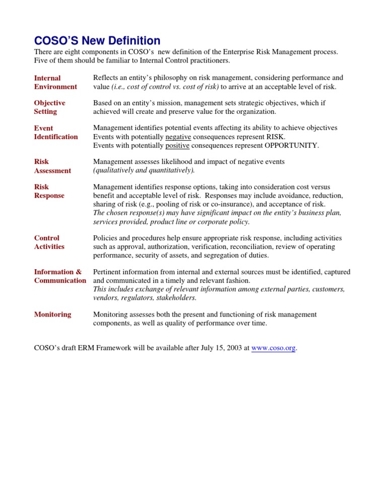 COSO Enterprise Risk Management Overview | PDF | Business | Finance ...