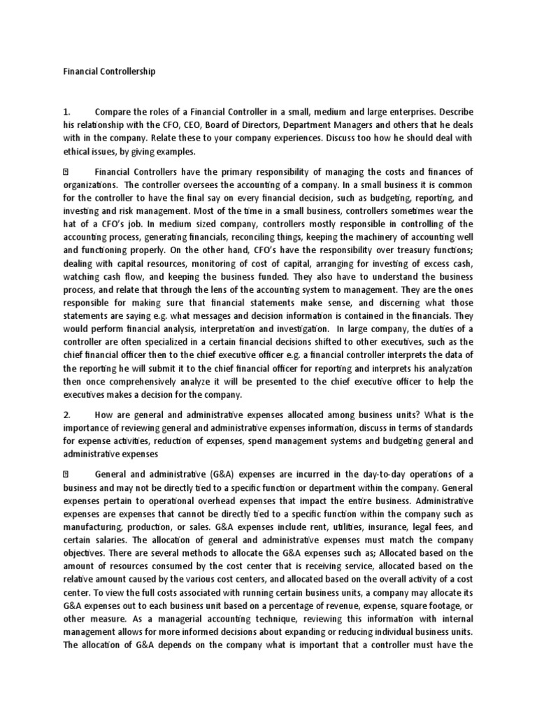 Financial Controllership Overview | PDF | Inventory | Equity (Finance)