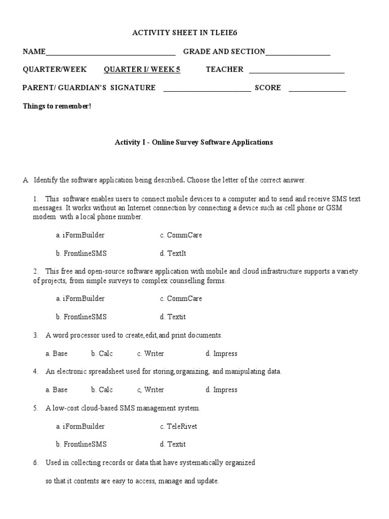 Activity Sheet in Tleie6week5 | PDF | Survey Methodology | Questionnaire