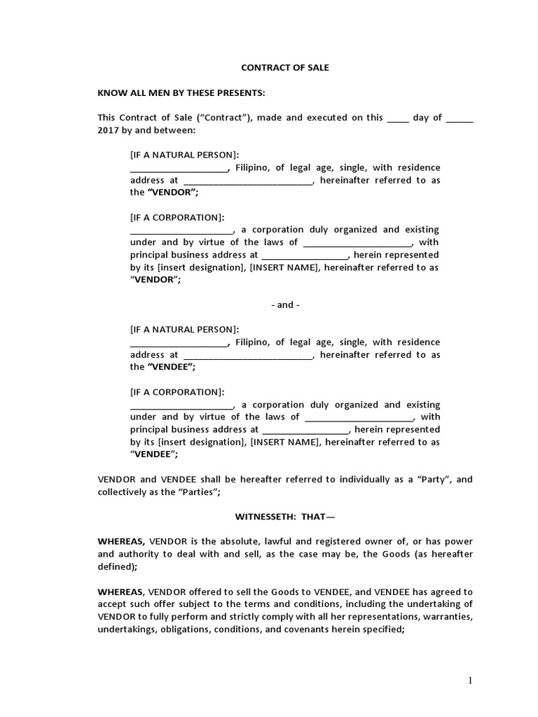Sample Contract of Sale (Personal Property) PDF Bankruptcy Breach