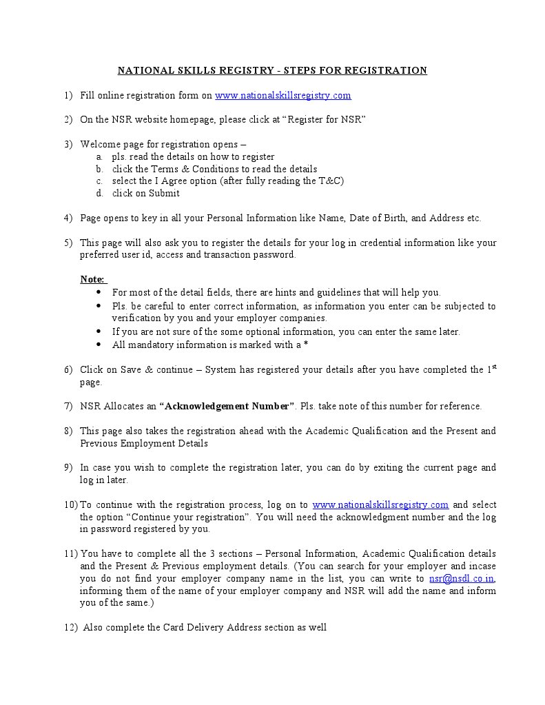 National Skills Registry - Steps For Registration | Download Free PDF ...
