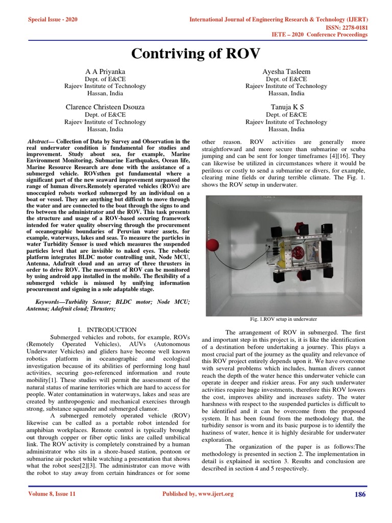 Contriving of Rov IJERTCONV8IS11040 | PDF | Underwater Diving ...