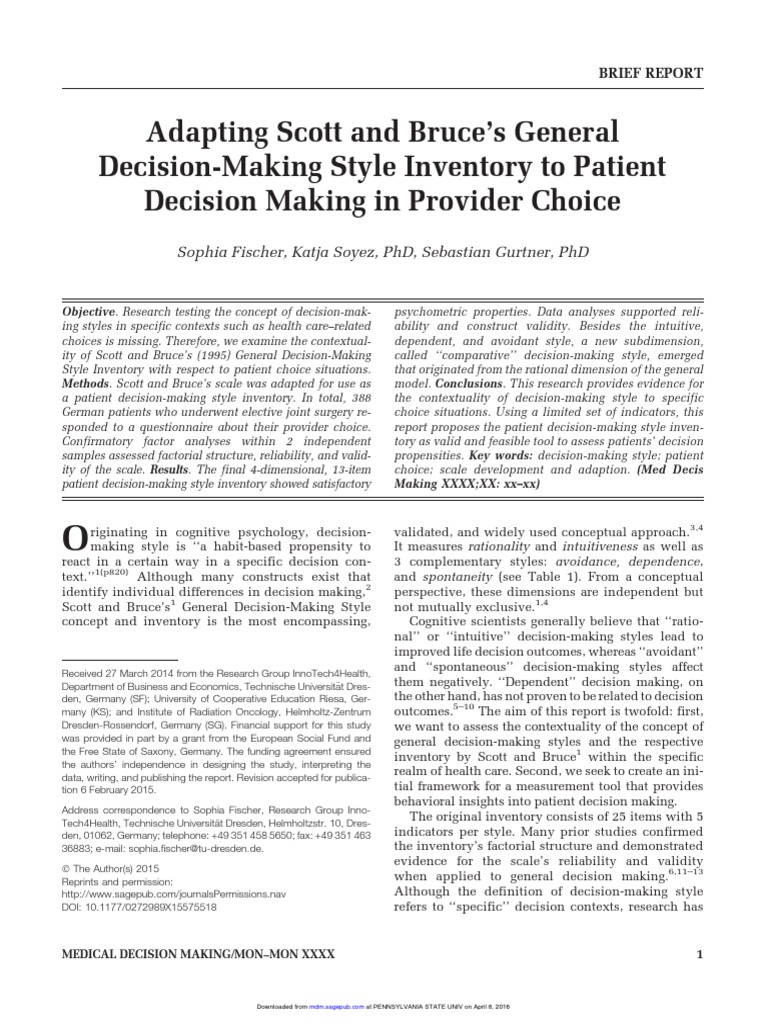 Patient Decision-Making Style Inventory | PDF | Decision Making ...