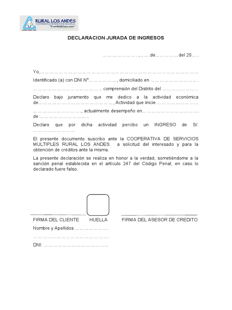 Declaracion Jurada Del Ingresos | PDF | Finanzas y dinero | Derecho