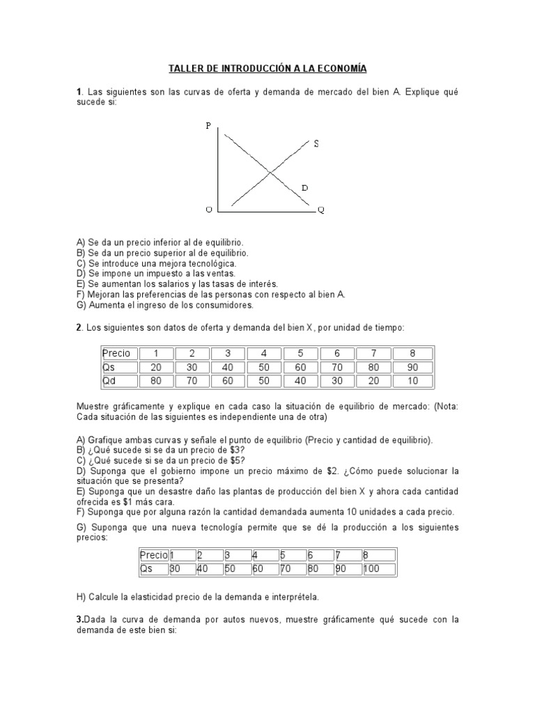 Taller de Economía: Oferta y Demanda | PDF | Elasticidad (economía ...