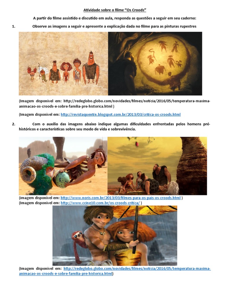 Atividade Sobre o Filme "Os Croods" | PDF