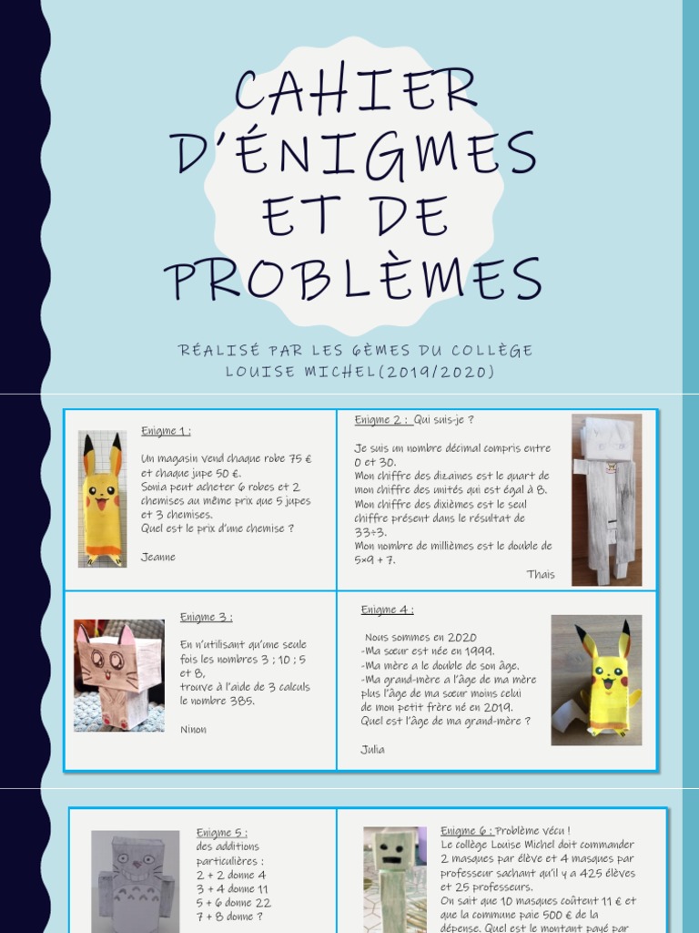 31 2b 3f 3d 33 Décodez le Et Résolvez L énigme Trouvée Cahier D'énigmes Des 6ème | PDF | Pi | La nature