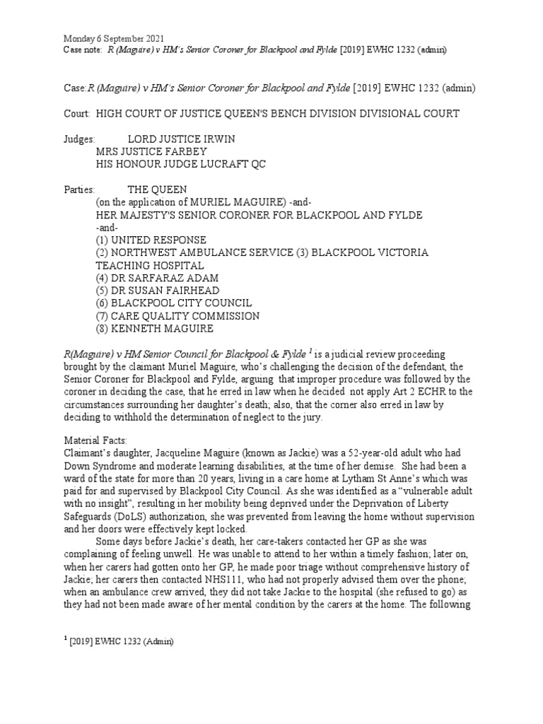 Case Note 2nd Draft | PDF | Coroner | Judgment (Law)