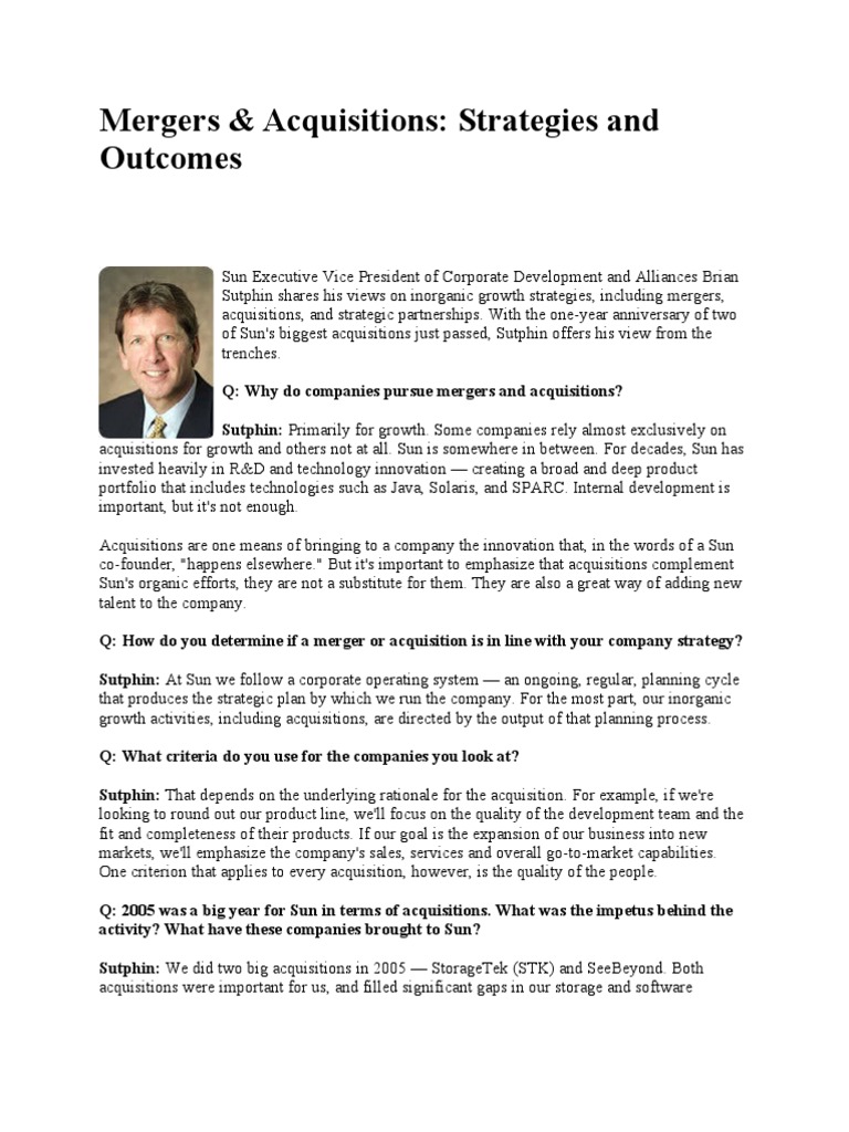 Mergers & Acquisitions: Strategies and Outcomes | PDF | Mergers And ...