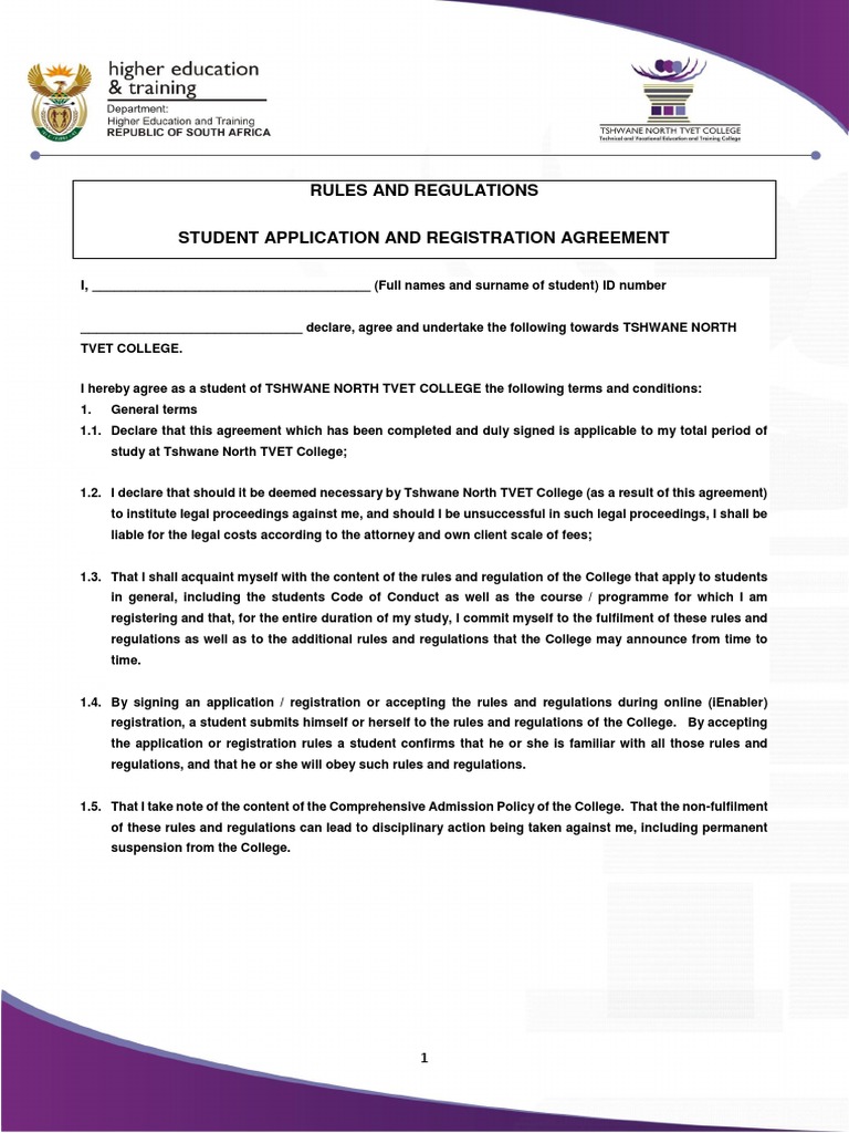 Tshwane North TVET College Regulations | PDF | Vocational Education ...