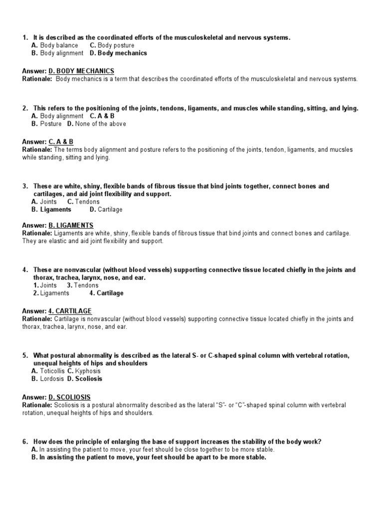 Body Mechanics, Moving & Positioning Basic Body Mechanics (Quiz