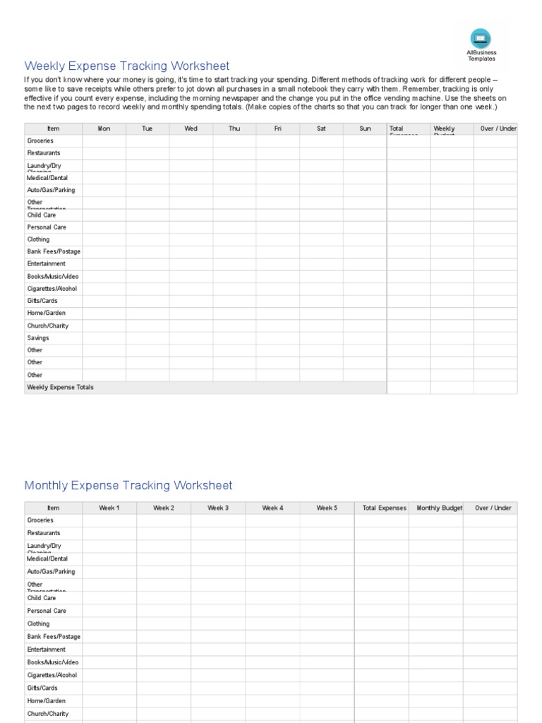 WeeklyHomeBudget Worksheet PDF