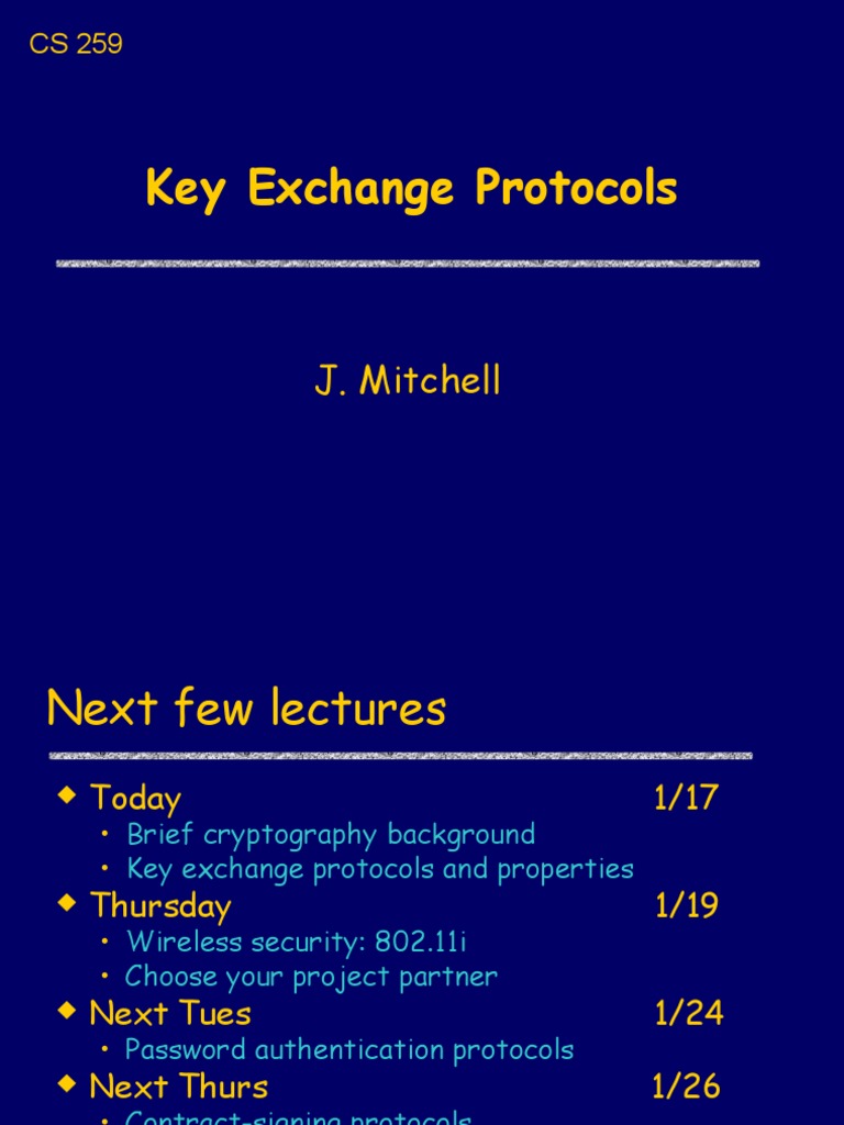 Key Exchange Protocols J. Mitchell PDF Key (Cryptography